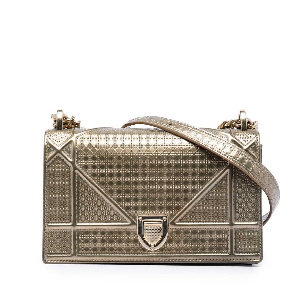 Pre-Loved Dior Small Metallic Patent Microcannage Diorama Flap